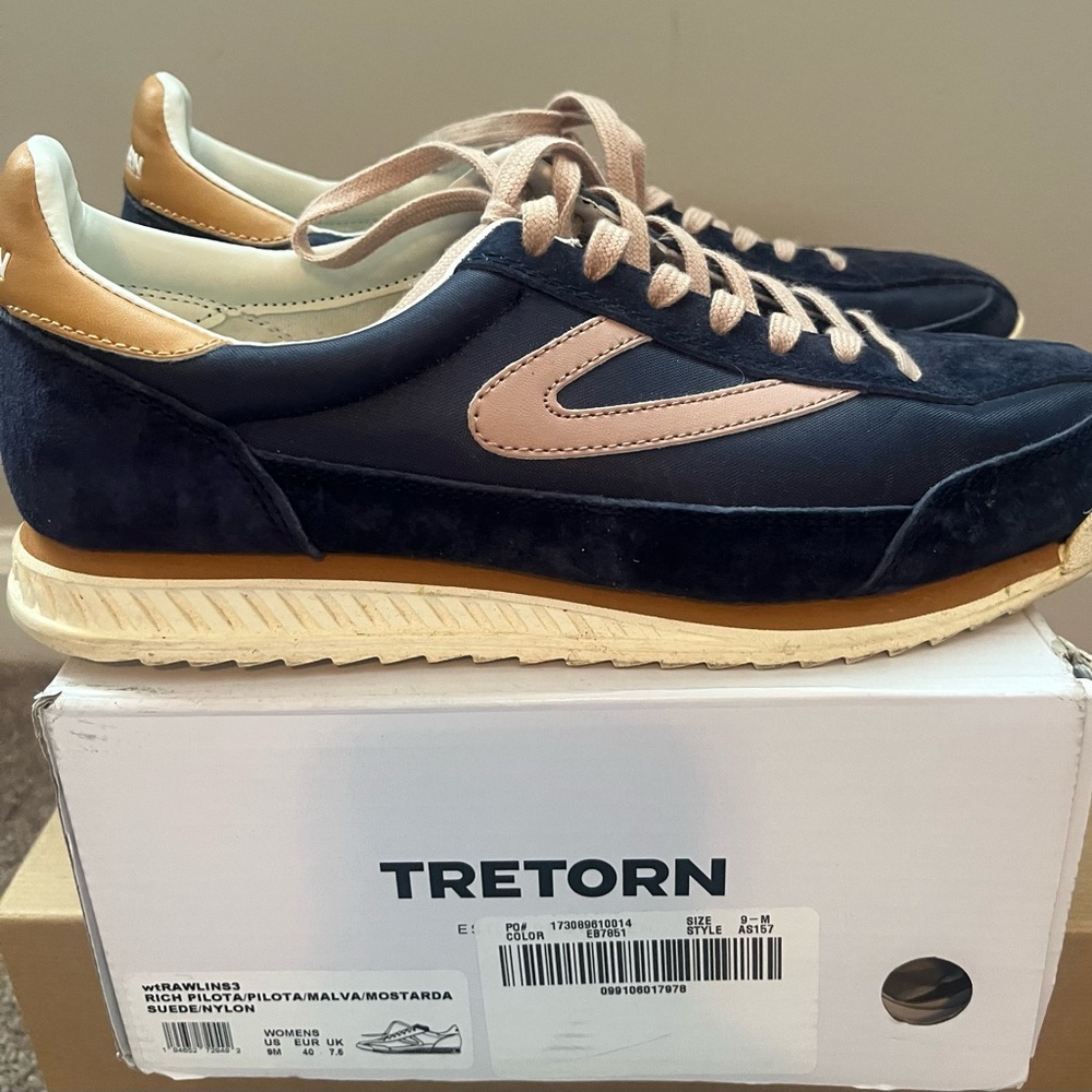 Tretorn  Women's  Pilots Navy and Blush Suede Sneakers